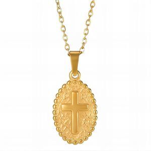 18K Gold Plated Round Cross Faith Religious Necklace Hypoallergenic Waterproof